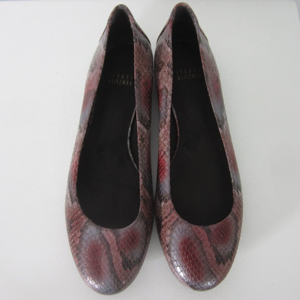 Stuart Weitzman Womens 9.5 M Snakeskin Embossed Multi Color Ballerinas Flats